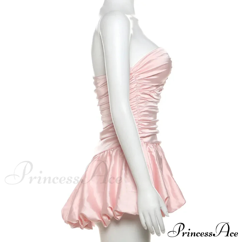 Satin Ruched Stylish Puff Mini Dress
