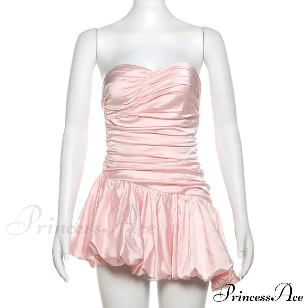 Satin Ruched Stylish Puff Mini Dress