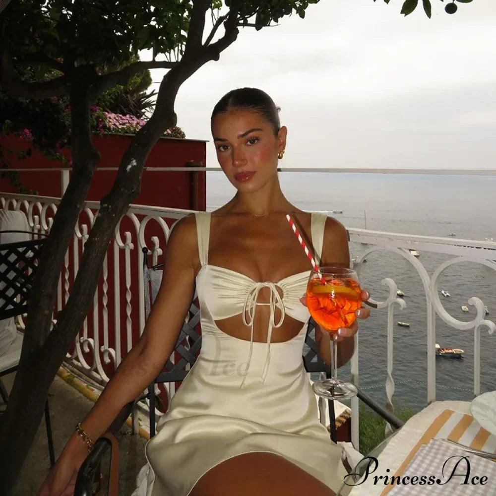 Satin Ruched Tie Strap Mini Dress