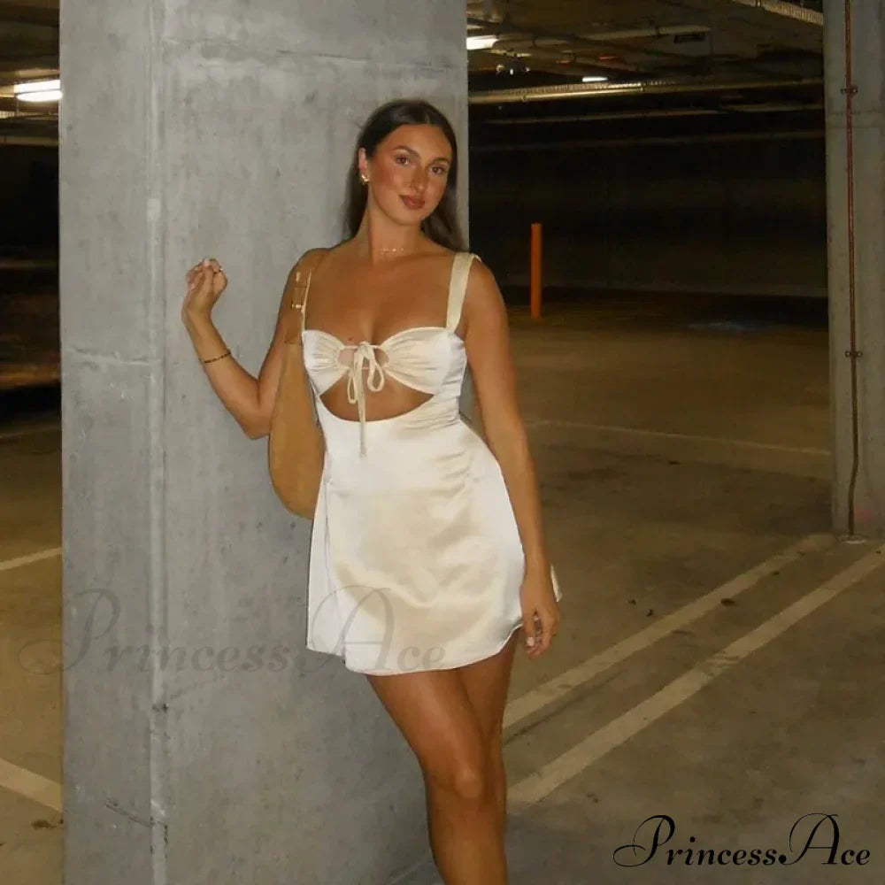 Satin Ruched Tie Strap Mini Dress