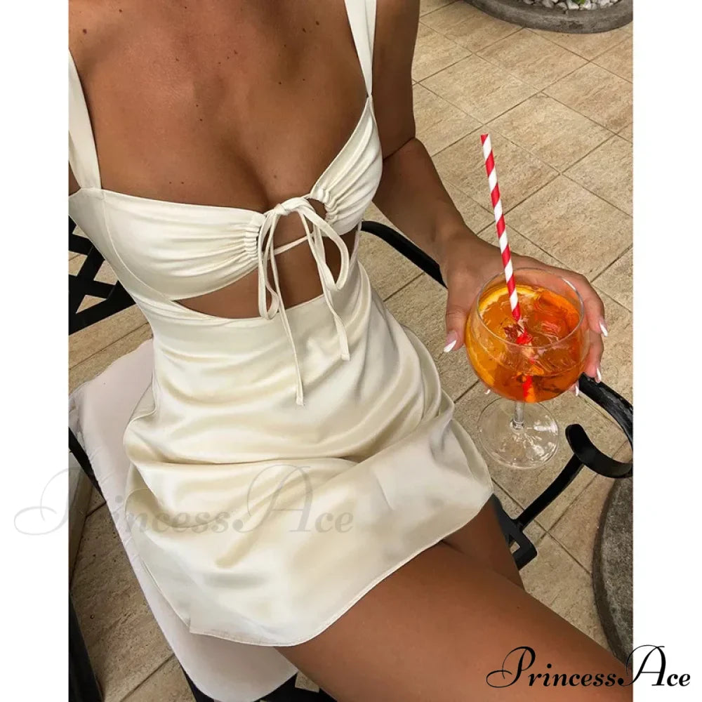 Satin Ruched Tie Strap Mini Dress