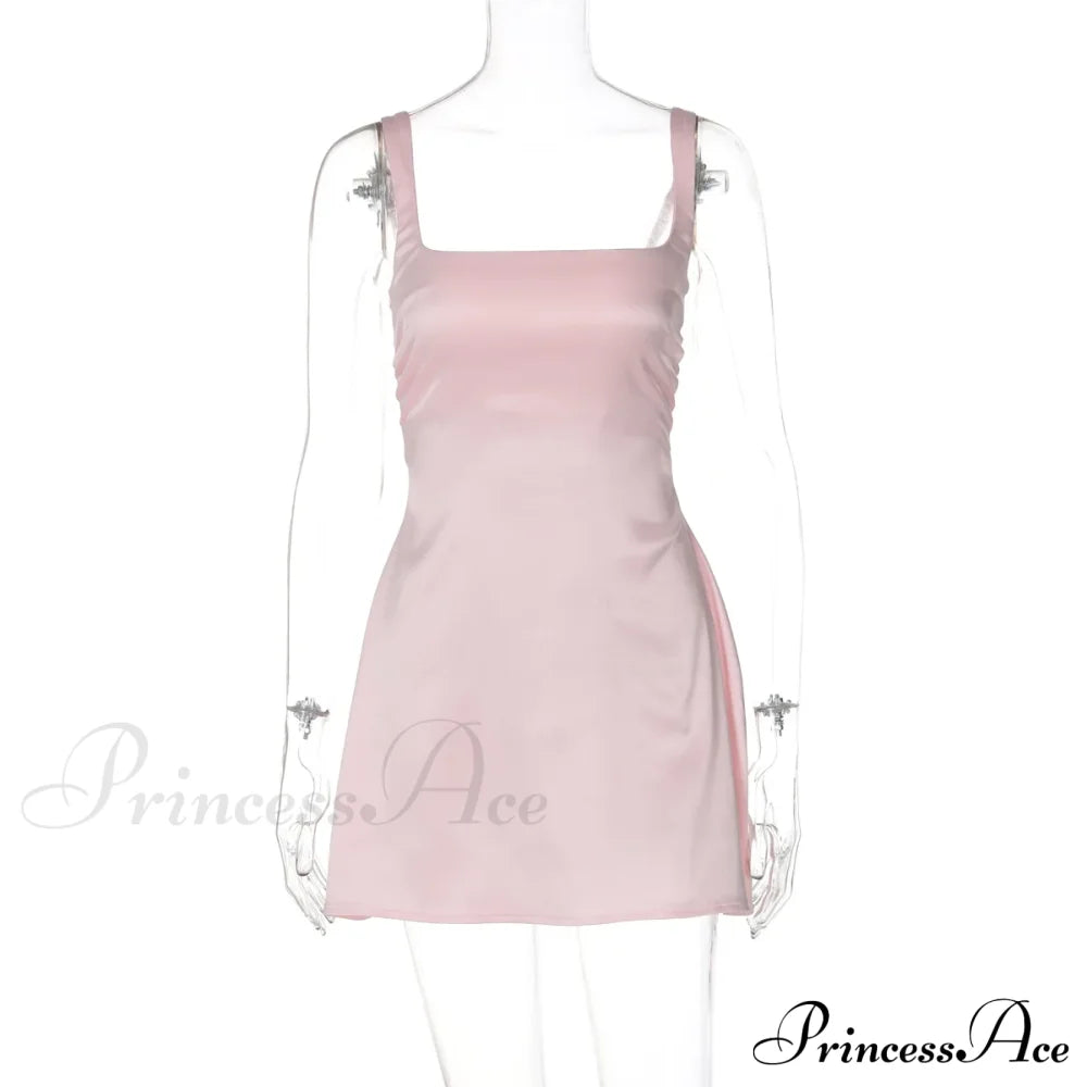 Satin Square Neck Charming Strap Mini Dress