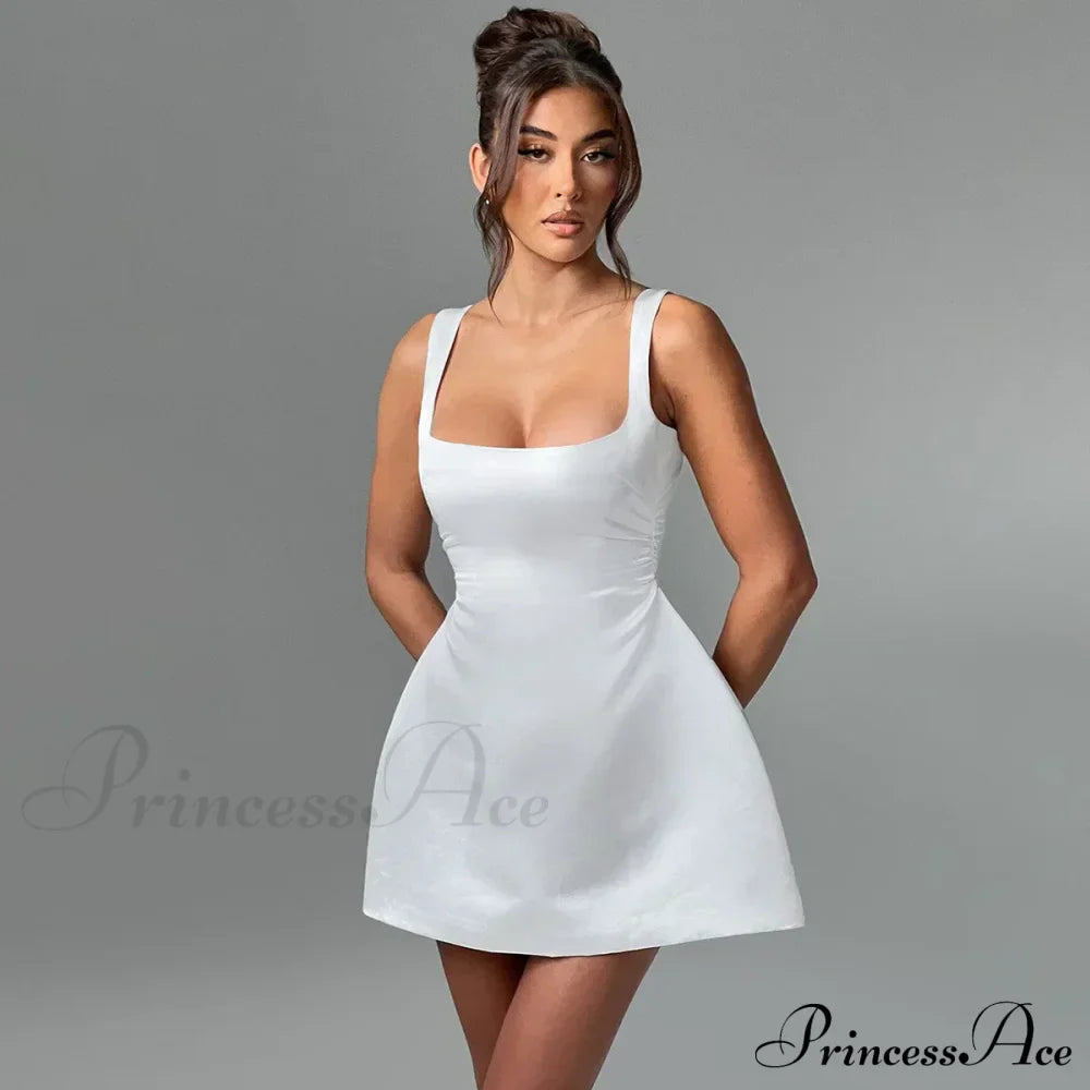 Satin Square Neck Charming Strap Mini Dress