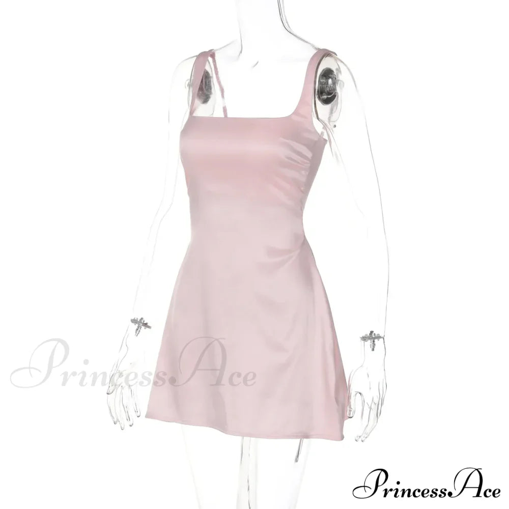 Satin Square Neck Charming Strap Mini Dress