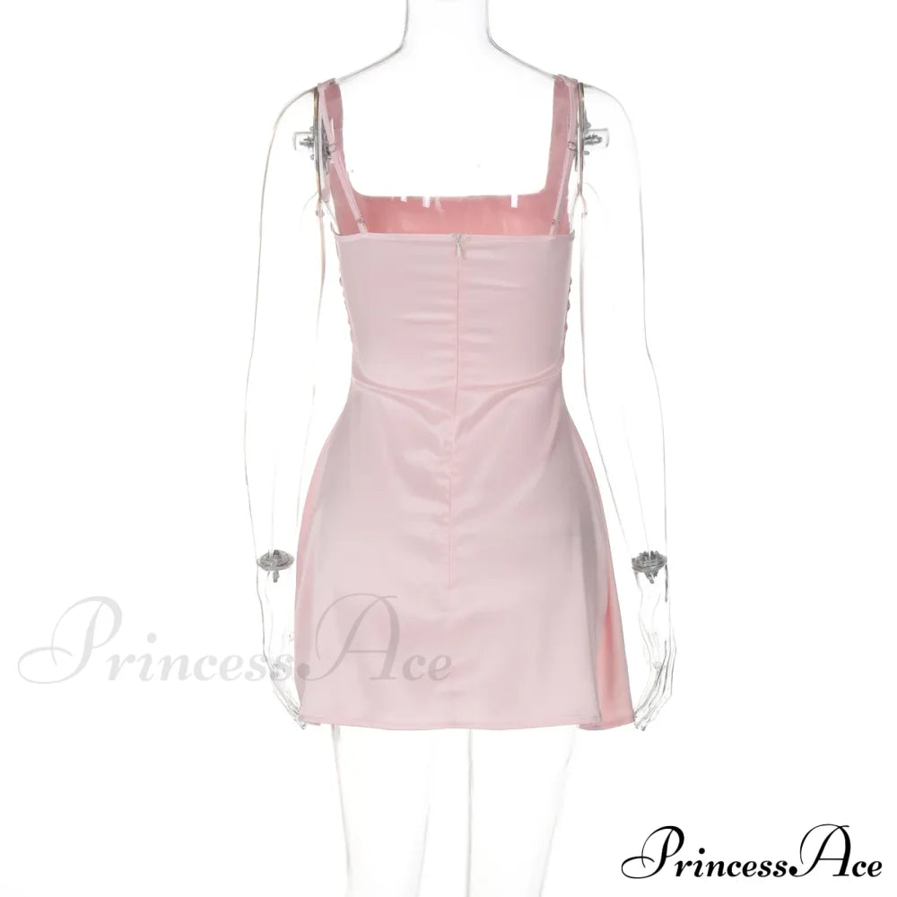 Satin Square Neck Charming Strap Mini Dress