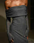 Sequin Long Sleeve Charming Off-Shoulder Maxi Dress
