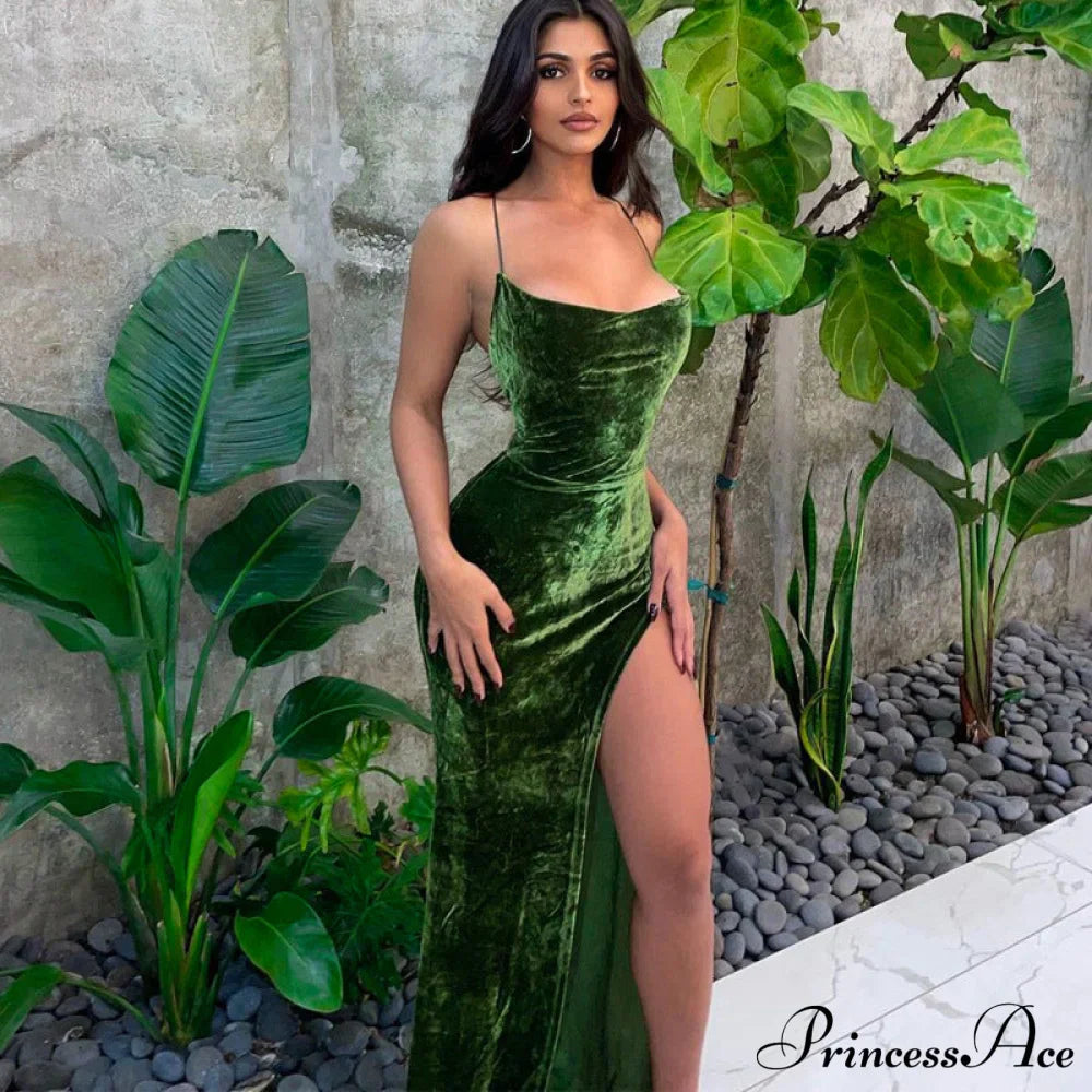 Sexy Backless Sleeveless Party Velvet Maxi Dresses
