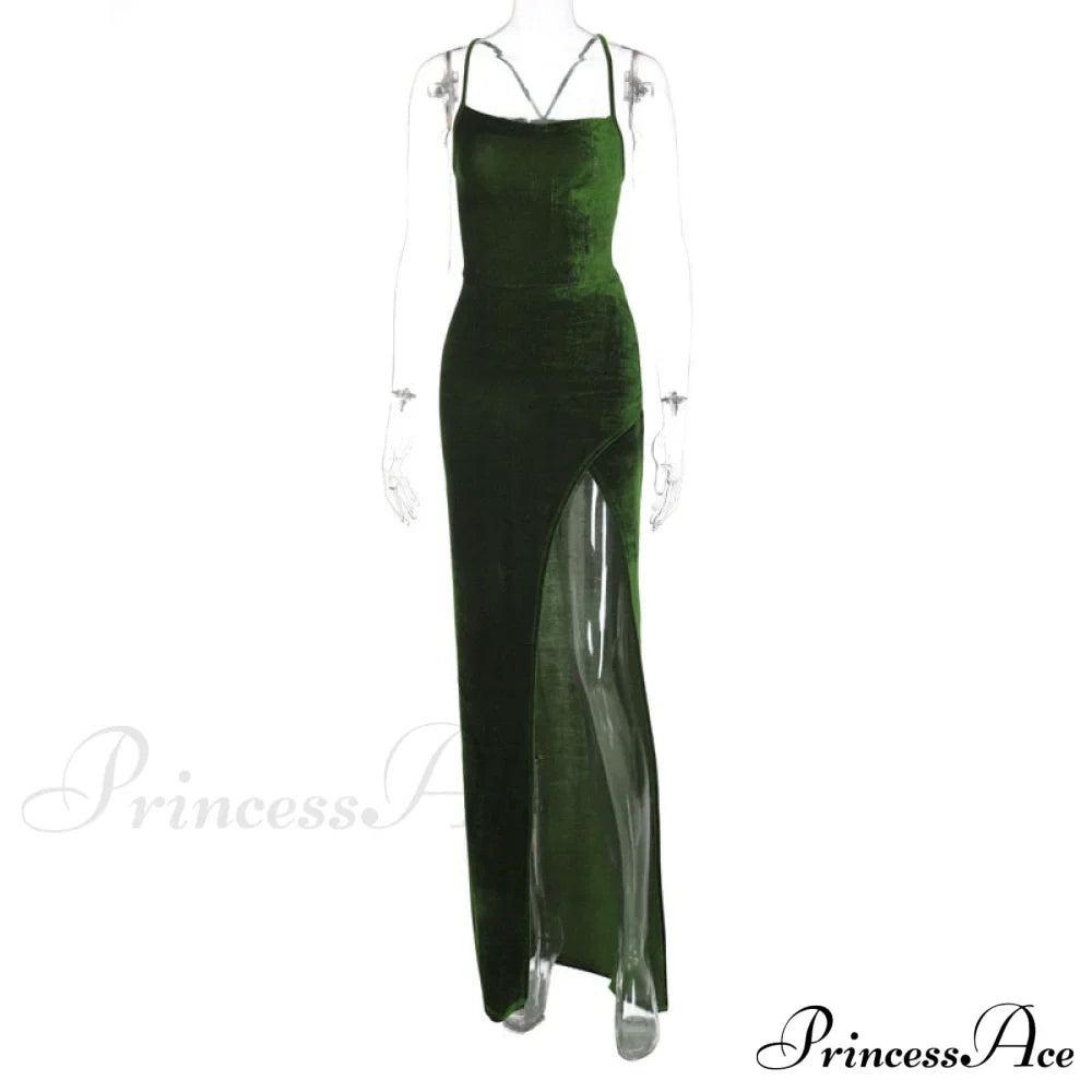 Sexy Backless Sleeveless Party Velvet Maxi Dresses