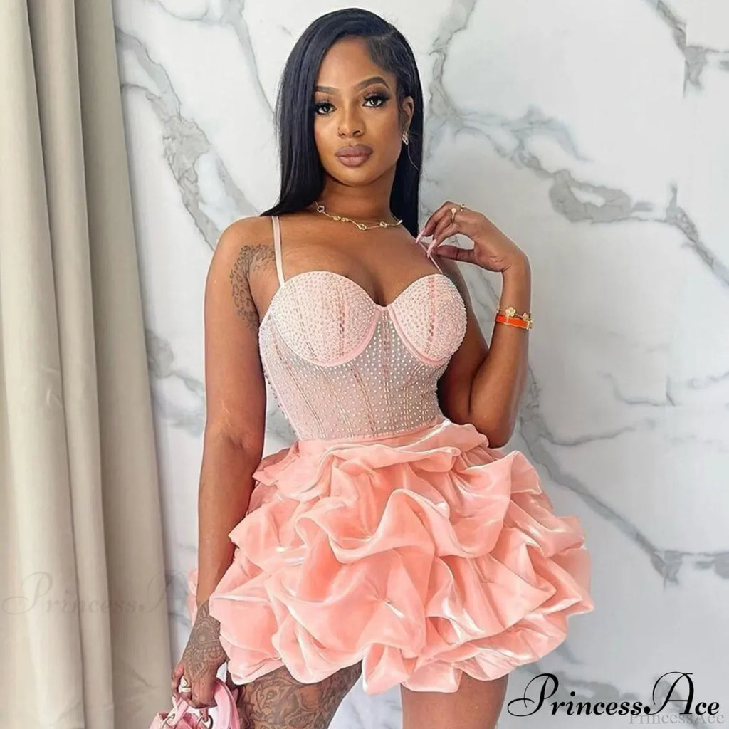 Sexy Fitted Rhinestone Elastic Tiered Cami Dress