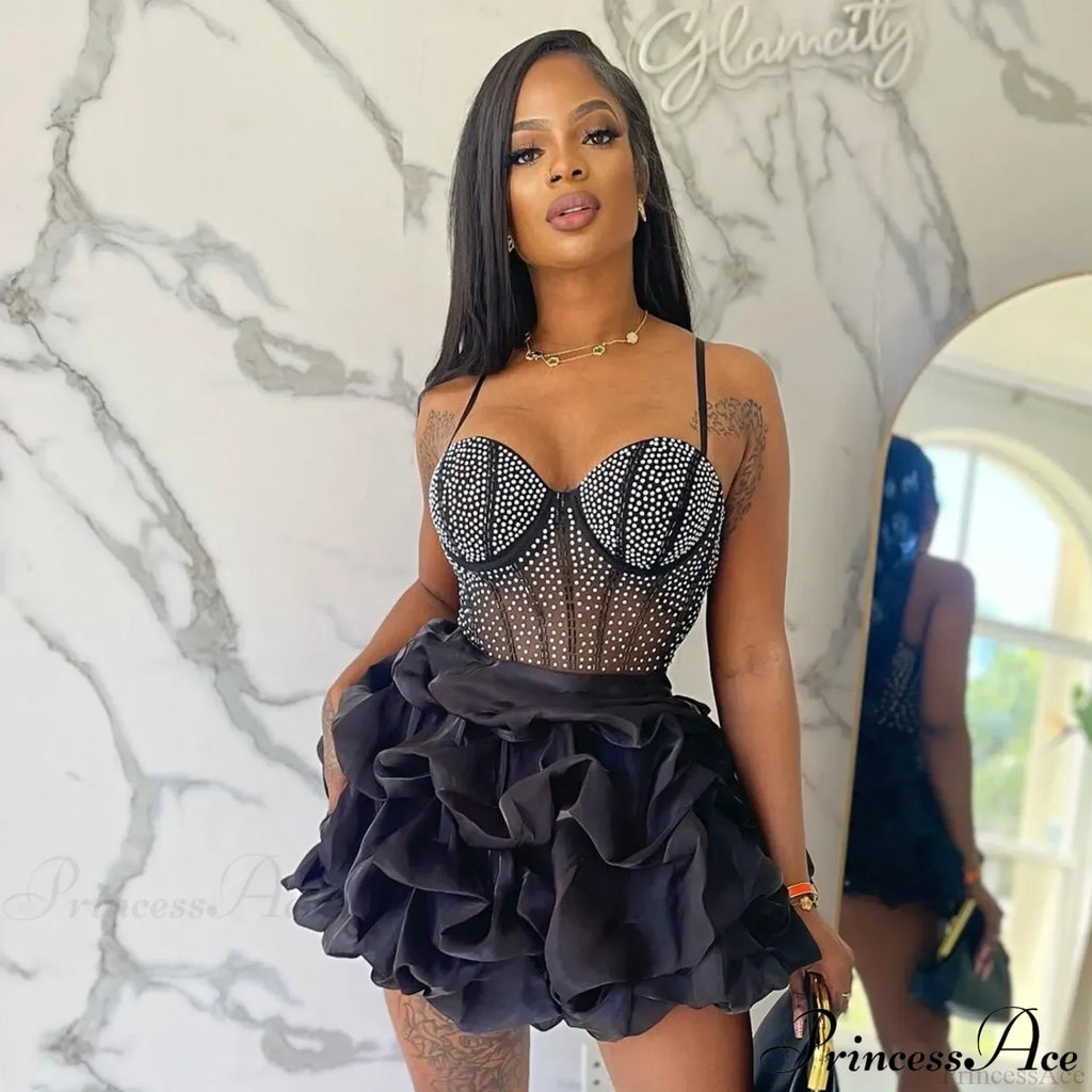 Sexy Fitted Rhinestone Elastic Tiered Cami Dress