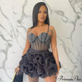 Sexy Fitted Rhinestone Elastic Tiered Cami Dress
