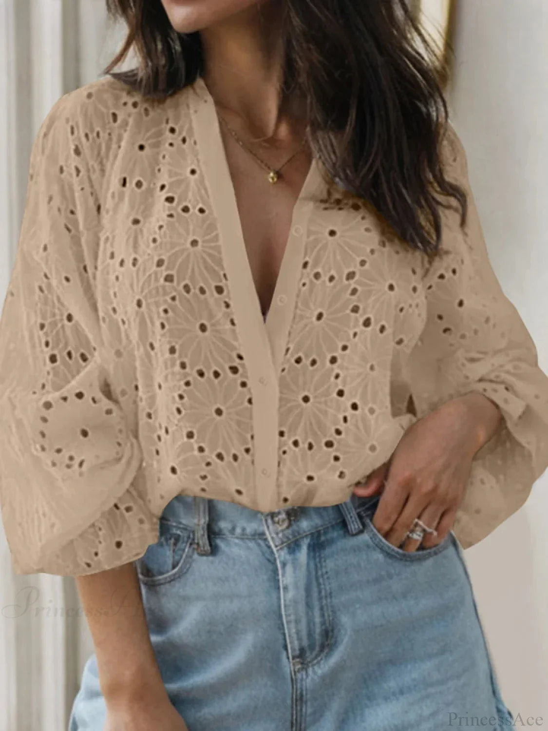 Sexy Flared Long Sleeve Tunic V-neck Blouse