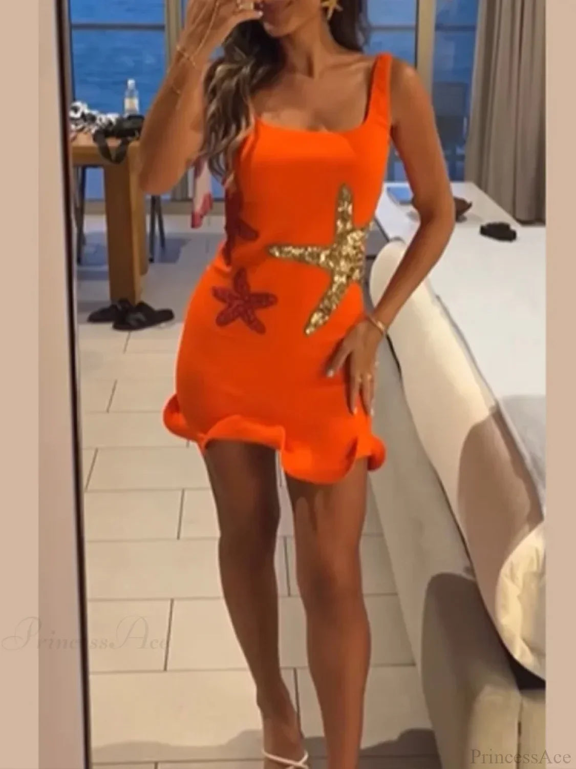 Sexy Mini Fashion Shiny Sequins Printed Strap Summer Chic Sleeveless Party Dress