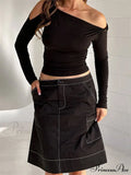 Sexy Off Shoulder Long Sleeve Neck Solid Color Slim Fit T-shirts