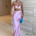 Sexy Satin Tube Top Midi Skirts