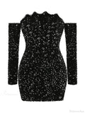 Sexy Slash Neck Long Sleeve Sparkling Sequins Dress Off Shoulder Party Dress