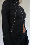 Sexy Solid Button Slim Round Neck Long Sleeve Tee