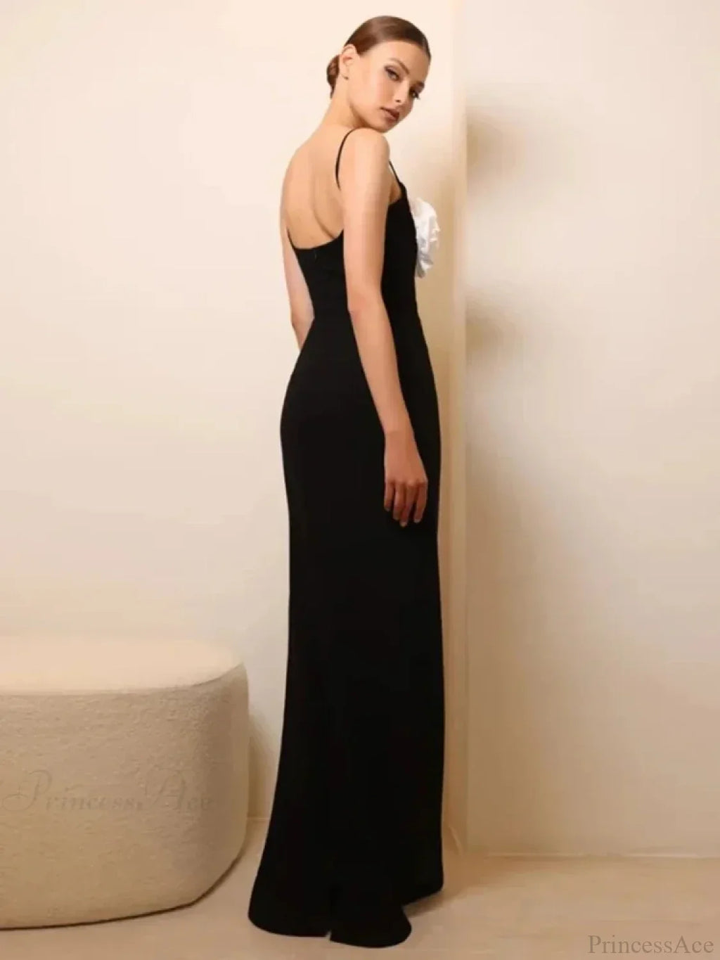 Sexy Spaghetti Strap 3D Flower Bandage Maxi Black Sleeveless Party Dress
