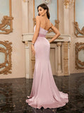 Sexy Strapless Backless Mermaid Dress Pink Sleeveless V Neck Party Dress