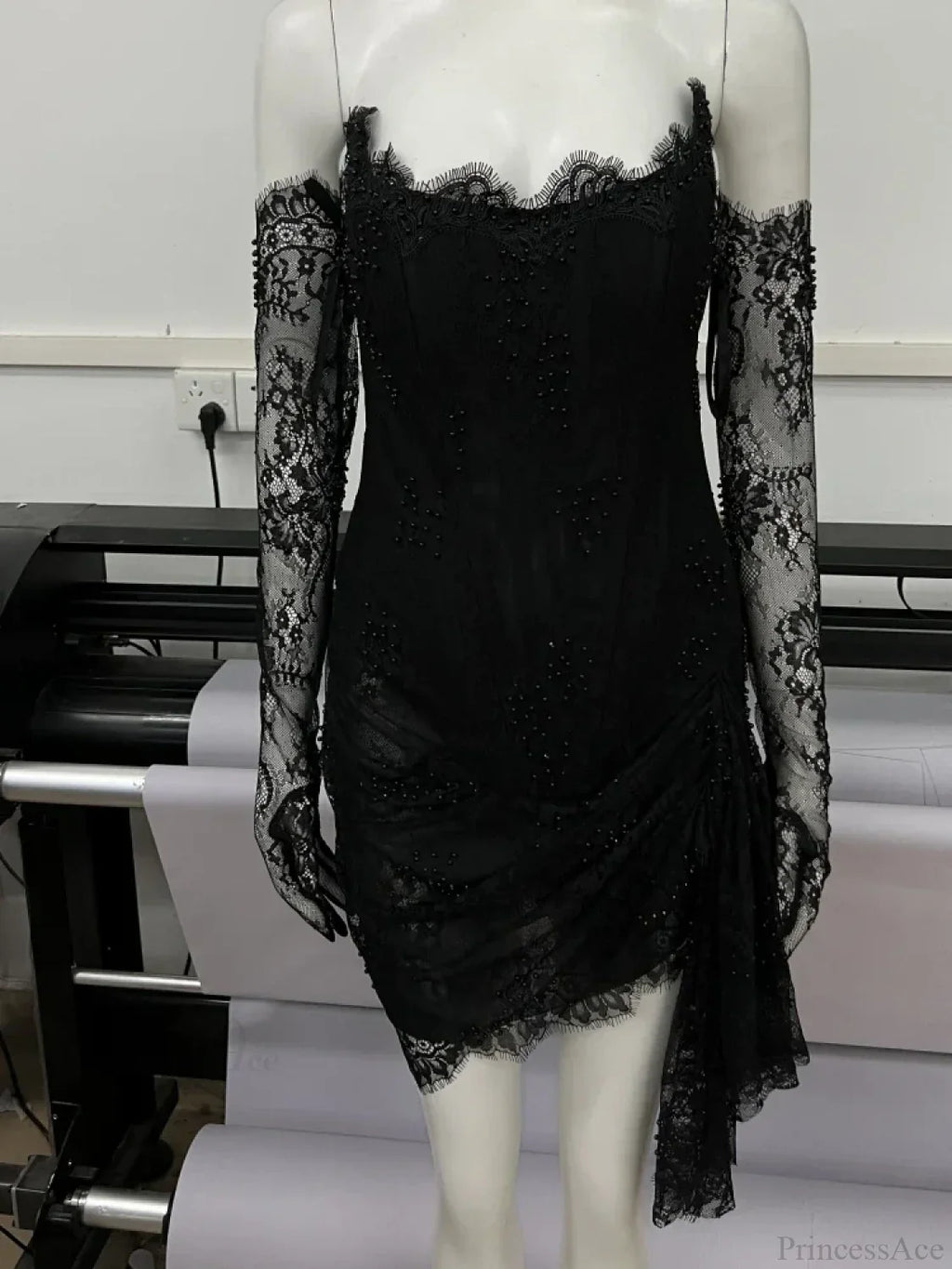 Sexy Strapless Corset Lace Mini Dress Asymmetrical Draped Celebrity Cocktail Party Dress