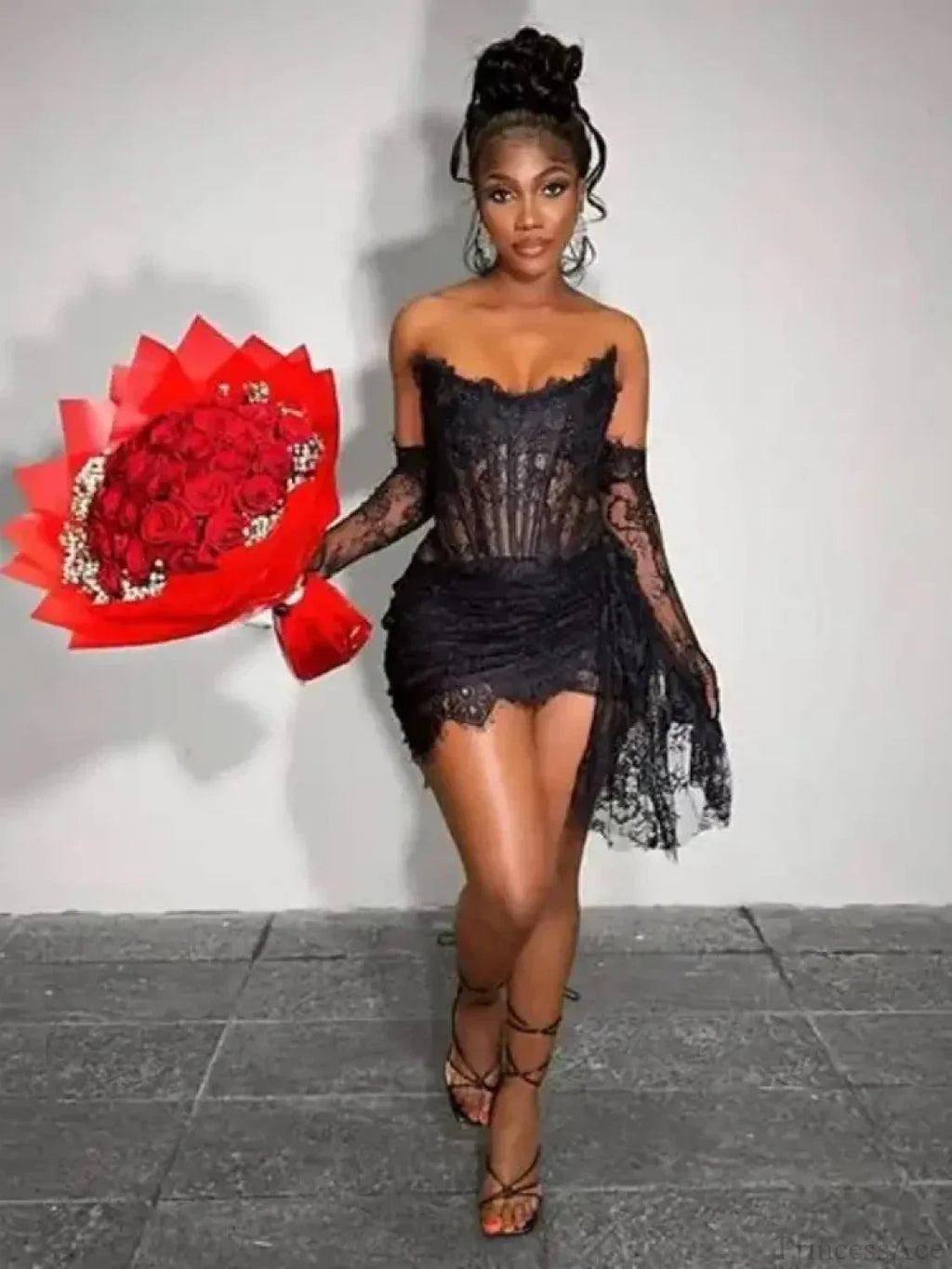 Sexy Strapless Corset Lace Mini Dress Asymmetrical Draped Celebrity Cocktail Party Dress