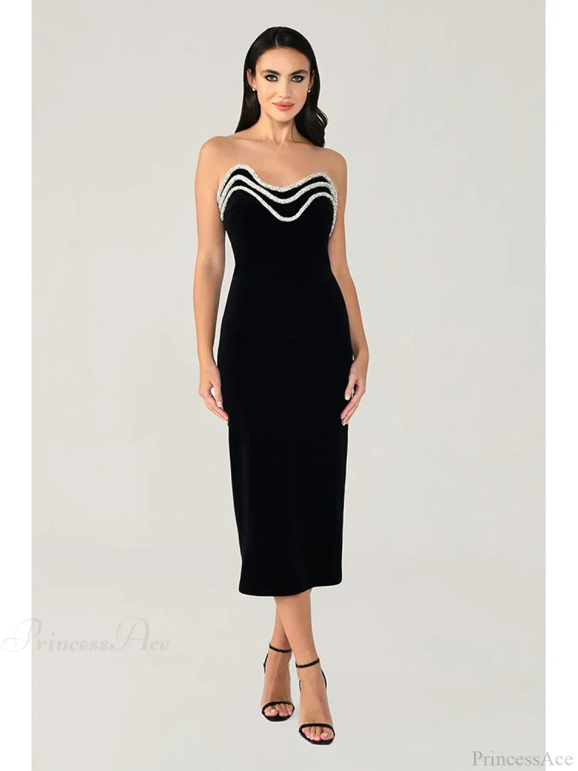 Sexy Strapless Diamonds Chain Bandage Black Sleeveless Backless Party Dress