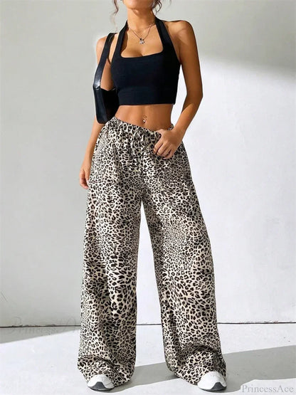 Sexy Striped Side Split Tie-Up Wide-Leg Sweatpant