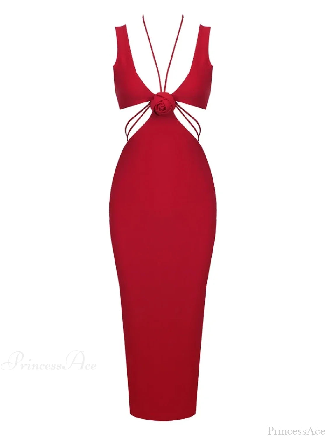 Sexy V Neck Flower Hollow Out Design Midi Dress Halter Party Dress
