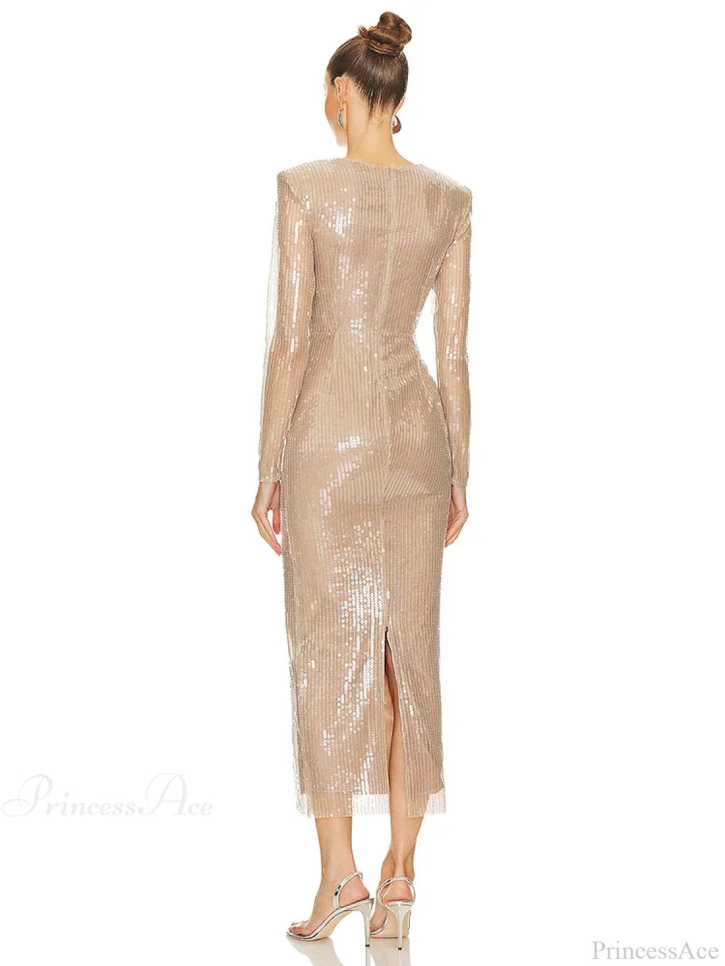 Sexy V Neck Sequins Cutout 3D Flower Dress Long Sleeves Party Dress