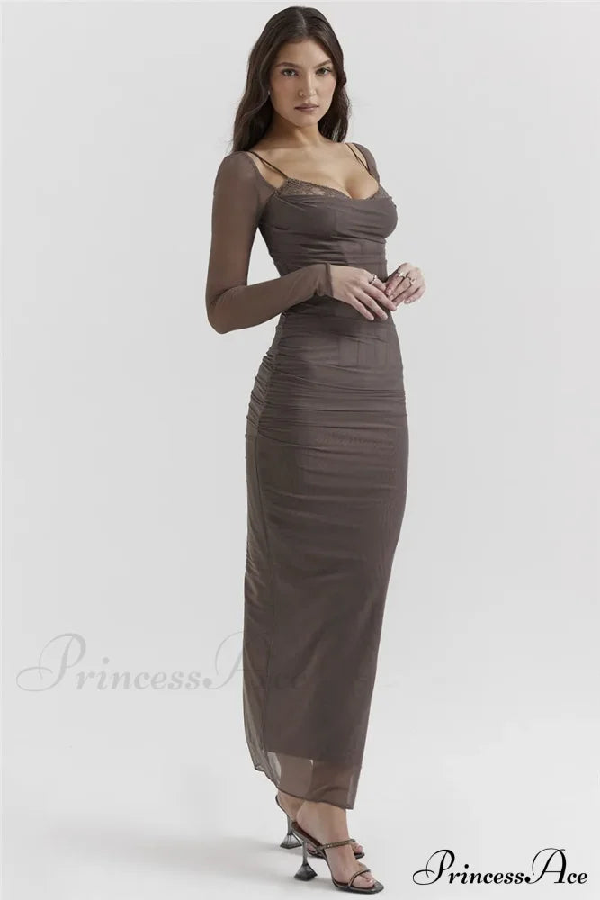 Sheer Long Sleeve Charming Bodycon Maxi Dress