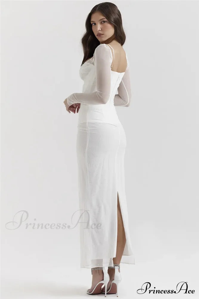 Sheer Long Sleeve Charming Bodycon Maxi Dress