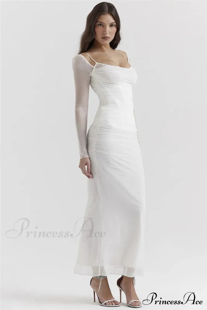 Sheer Long Sleeve Charming Bodycon Maxi Dress