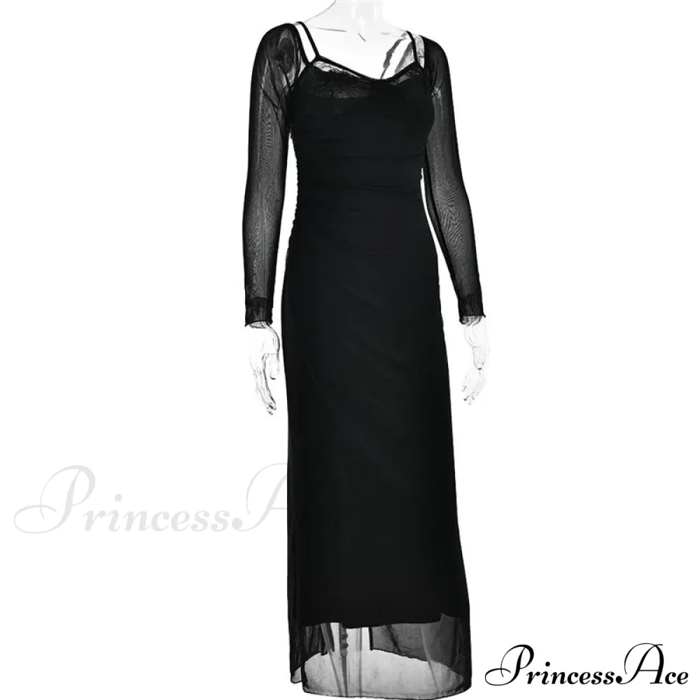 Sheer Long Sleeve Charming Bodycon Maxi Dress