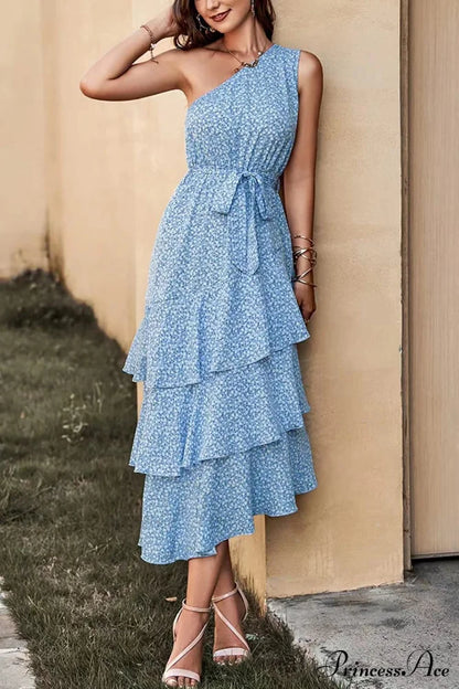 Shoulder One with Trim Gown Green Ruffle Print