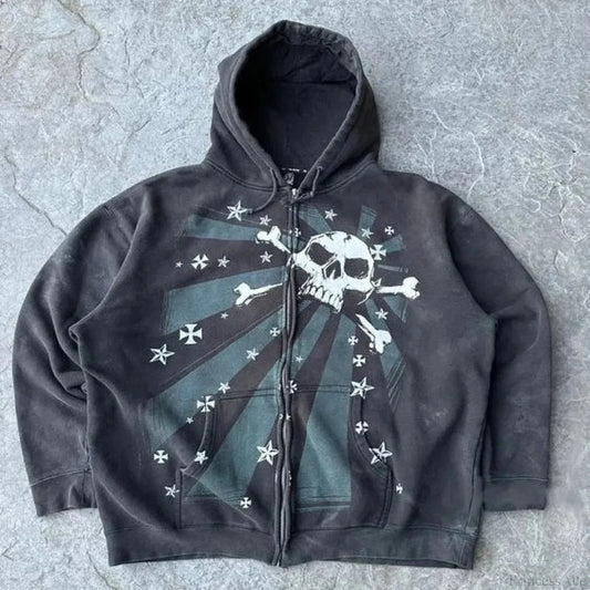 Skull Graphic Zipper Hoodie