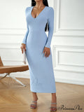 Sky Blue Midi Dress with Alluring Neckline and Comfort Fit