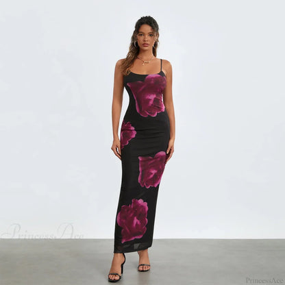 Sleeveless Spaghetti Strap Floral Split Back Hem Dress