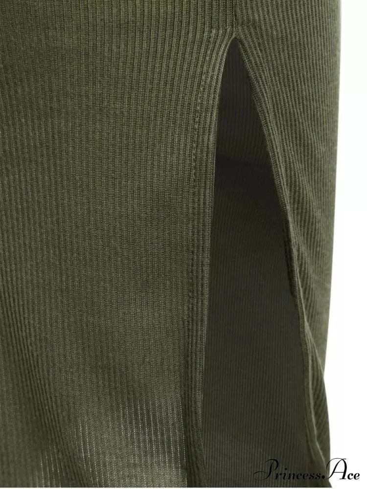 Slip Bodycon Ribbed Slit Dress