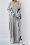 Slit Hem V Neck Sweatshirt Dress