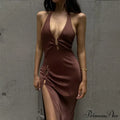 Slit Long Skirt V-neck Maxi Dress