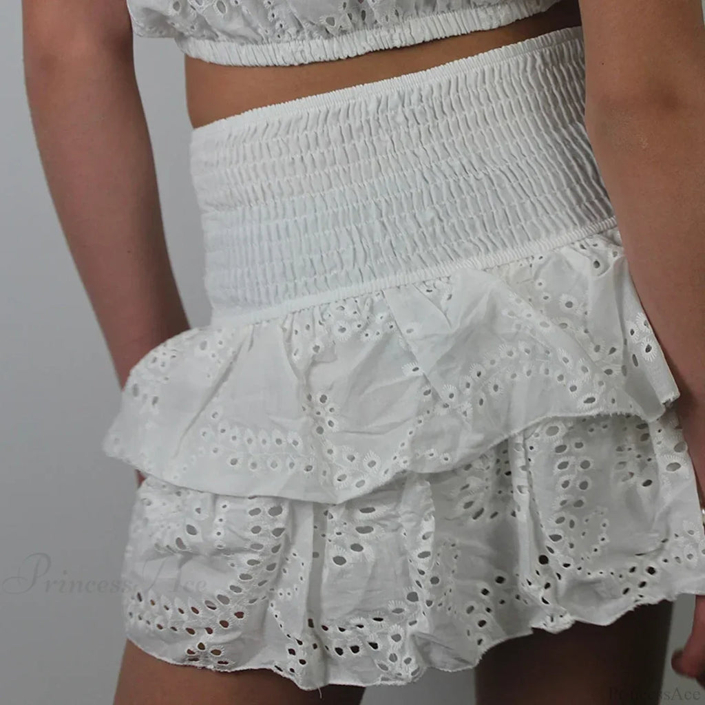 Smocked Boho Beach Ruffle Skirt