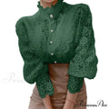Solid Button Stand Collar Plus Size Blouse