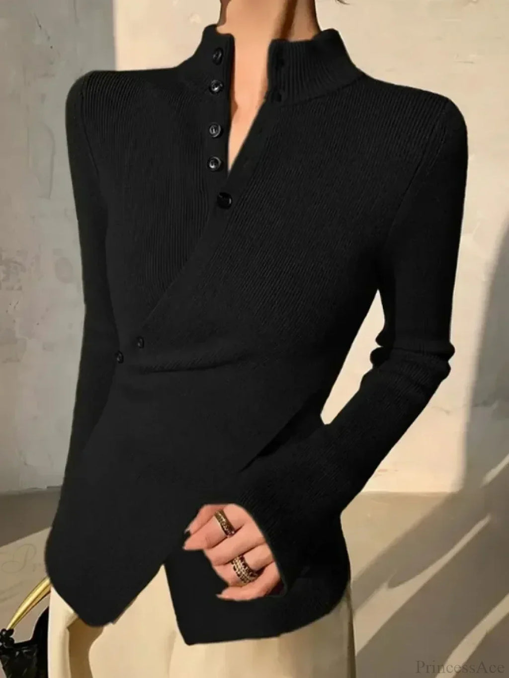 Solid Color Asymmetric Long Sleeve Sweater
