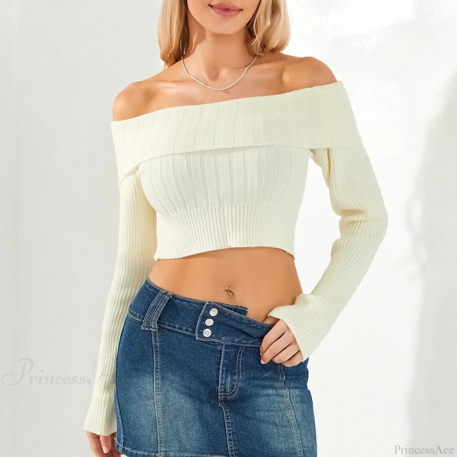 Solid Color Boat Neck Crop Sweater