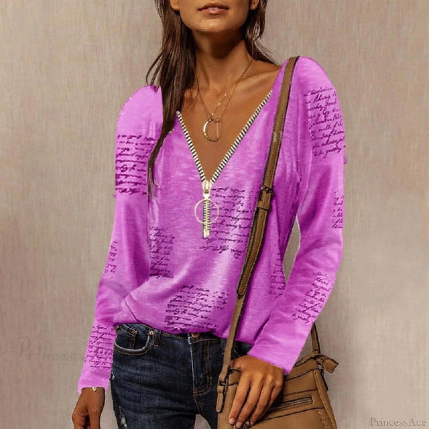 Solid Color Cotton V-Neck Loose T-shirt