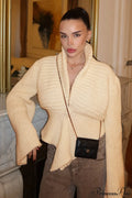 Solid Color Paneled Waist Cinched Knit Cardigan