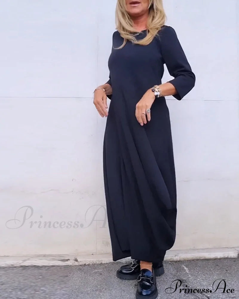 Solid Color Pocket Dress