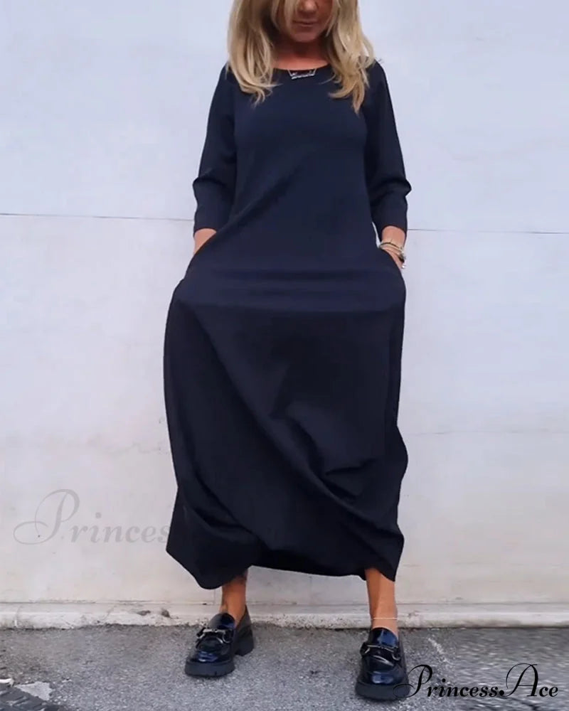 Solid Color Pocket Dress