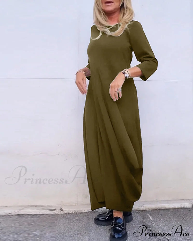 Solid Color Pocket Dress
