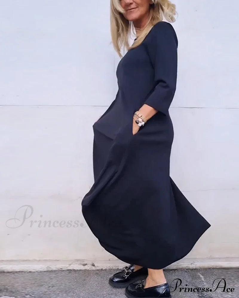 Solid Color Pocket Dress